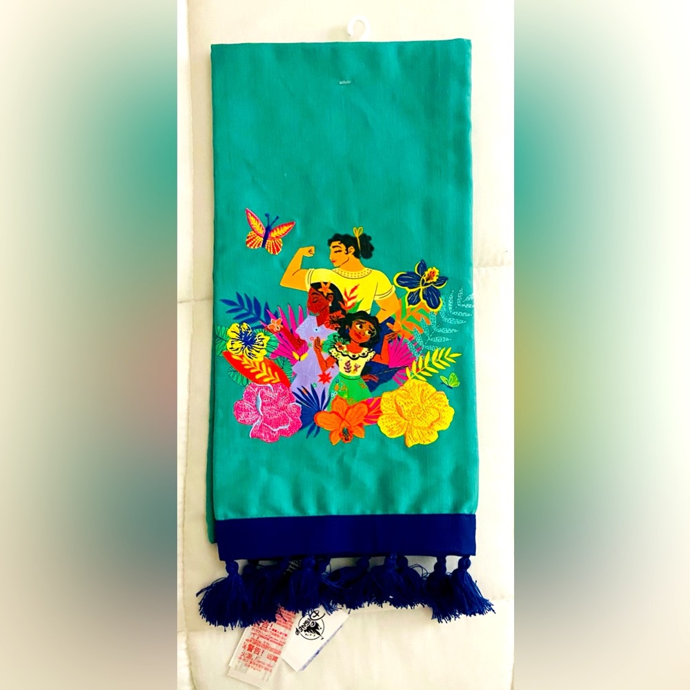 Disney Parks Encanto Maribel Kitchen Hand Towel Embroidered Florals Tassels New
